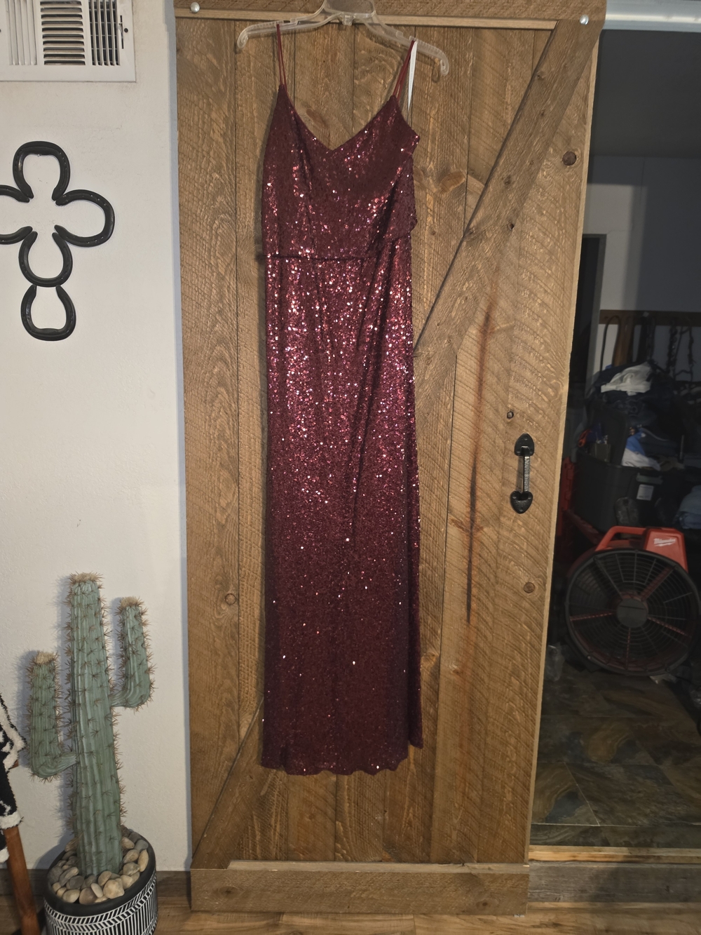 Jenny Yoo Burgundy Sequin Slip Gown